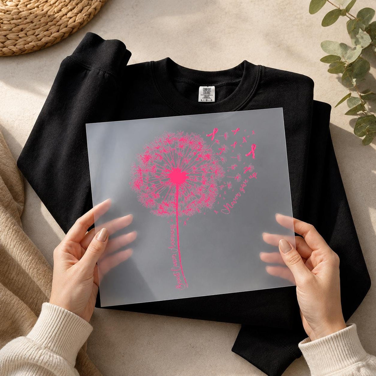 Breast Cancer Awareness Dandelion DTF Transfer