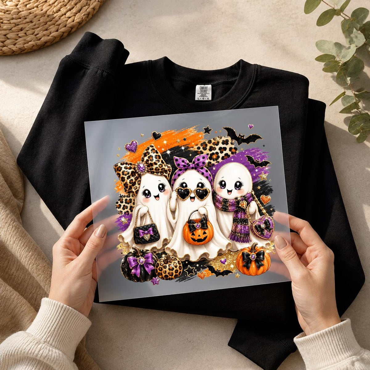 Cute Halloween Ghost DTF Transfer – Glam Spooky Season Shirt Design