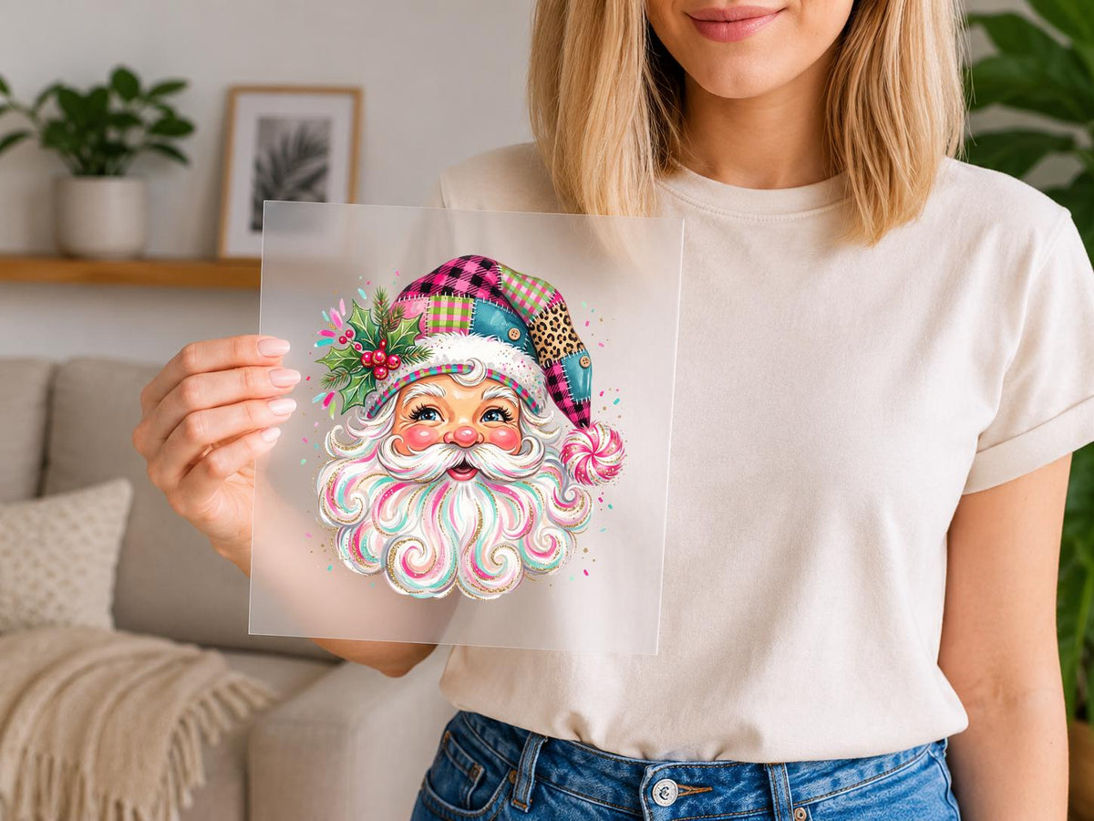 Faux Patchwork Santa DTF Transfer