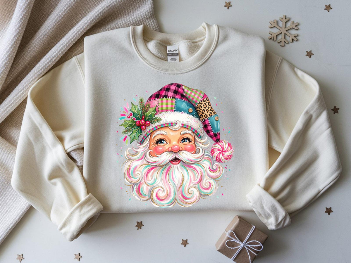 Faux Patchwork Santa DTF Transfer