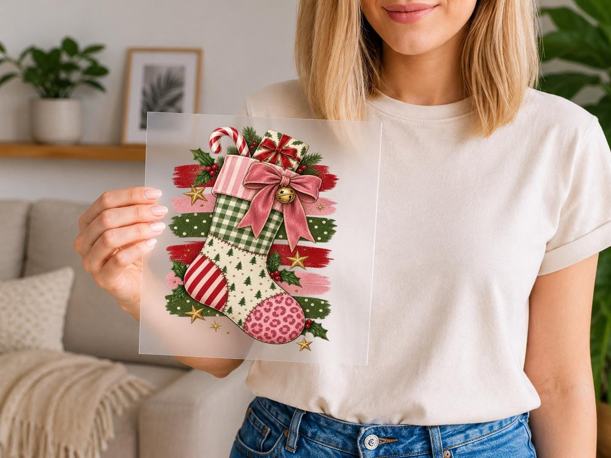 Faux Patchwork Christmas Stocking DTF Transfer