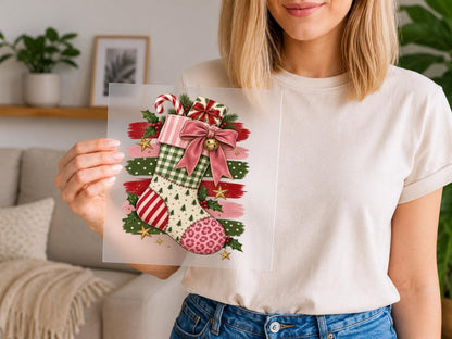 Faux Patchwork Christmas Stocking DTF Transfer