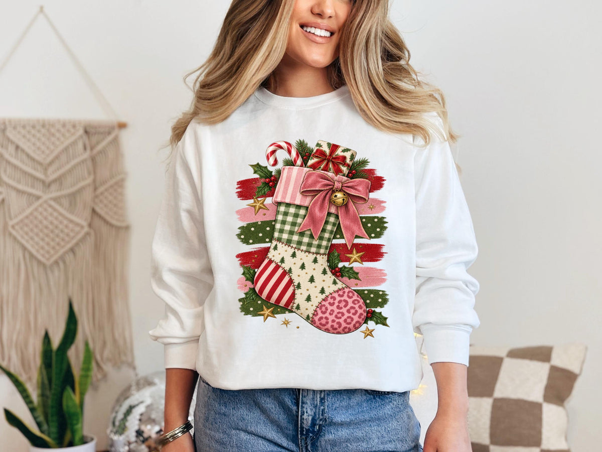 Faux Patchwork Christmas Stocking DTF Transfer
