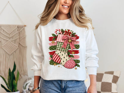 Faux Patchwork Christmas Stocking DTF Transfer