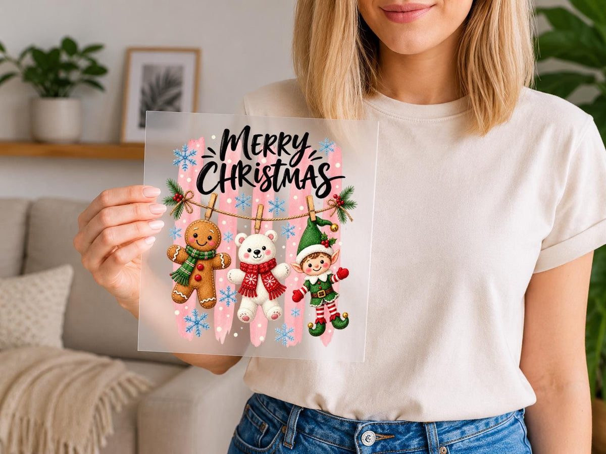 Merry Christmas DTF Transfer – Cute Gingerbread Bear Elf Ready to Press Heat Transfer