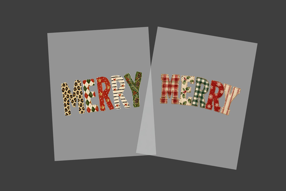 Merry Christmas DTF Transfer – Faux Patchwork Plaid Leopard Ready to Press
