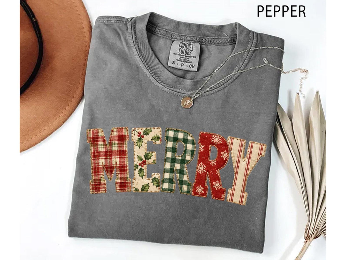 Merry Christmas DTF Transfer – Faux Patchwork Plaid Leopard Ready to Press