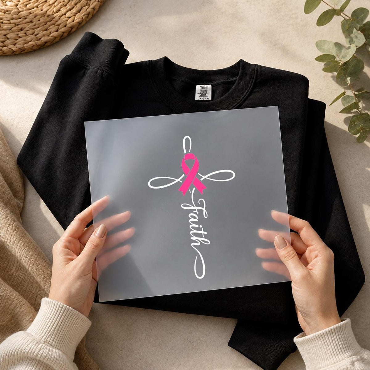Breast Cancer Awareness Faith Cross DTF Transfer