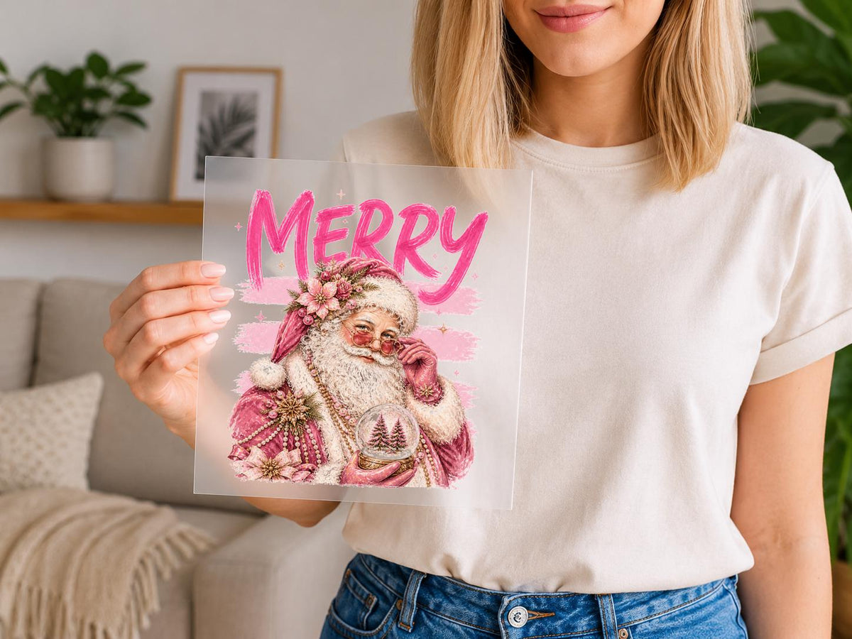 Pink Santa DTF Transfer
