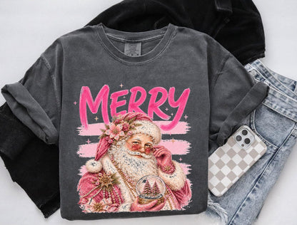 Pink Santa DTF Transfer