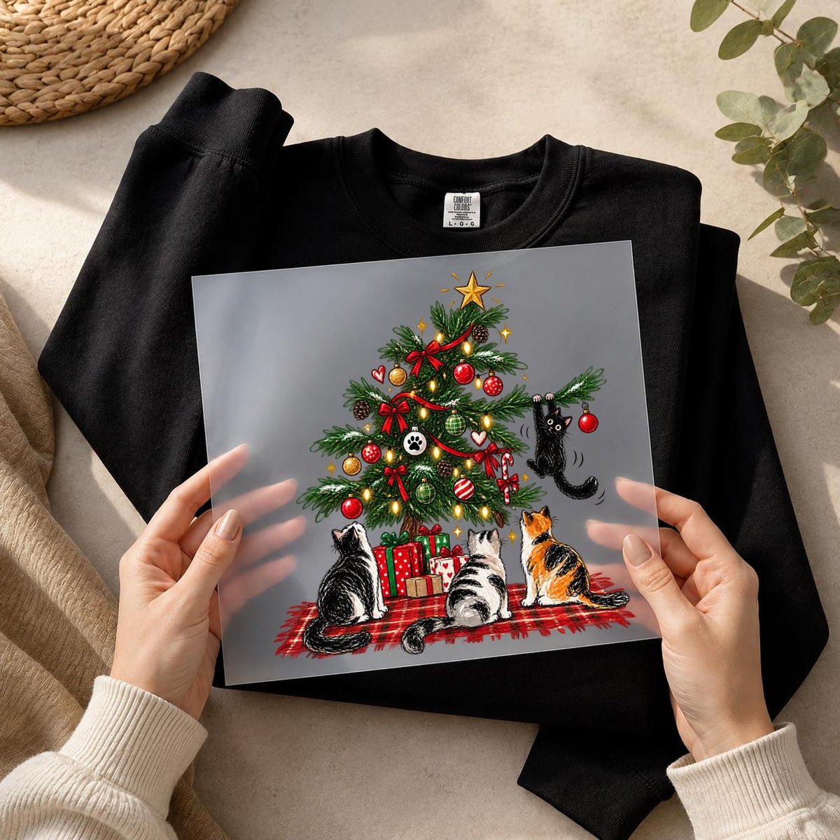 Cat Christmas Tree DTF Transfer