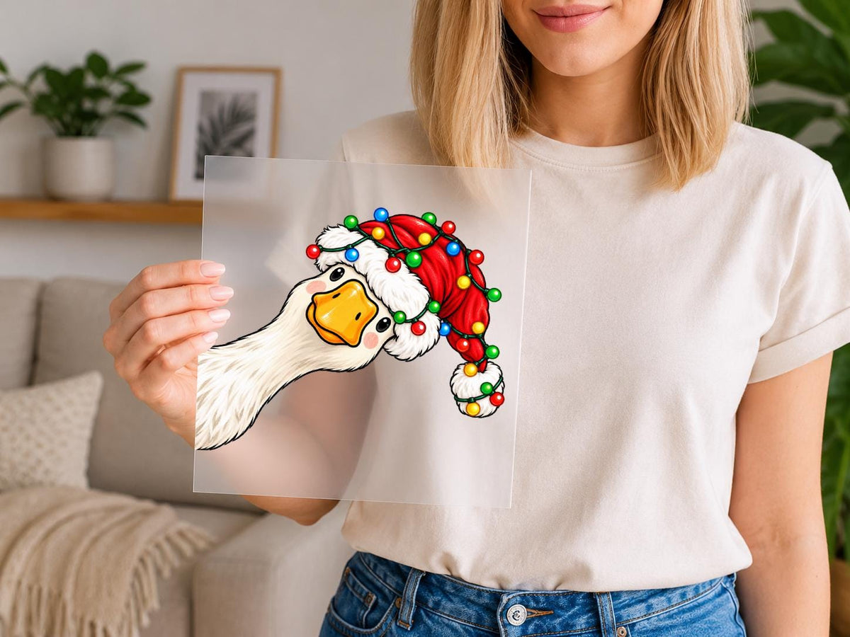 Funny Christmas Goose DTF Transfer – Santa Hat Goose Ready to Press